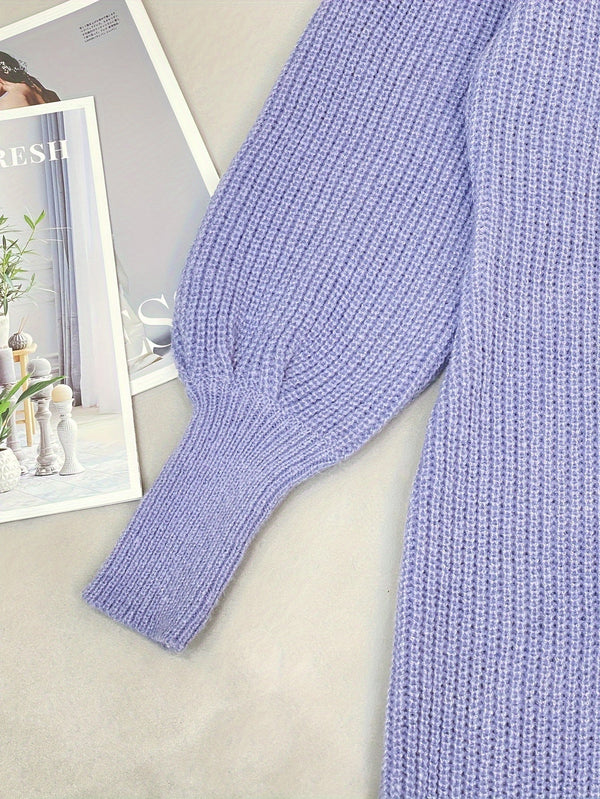 Elegant Turtleneck Sweater-Dress – Ribbed Texture and Lantern Sleeves for a Stylish Look