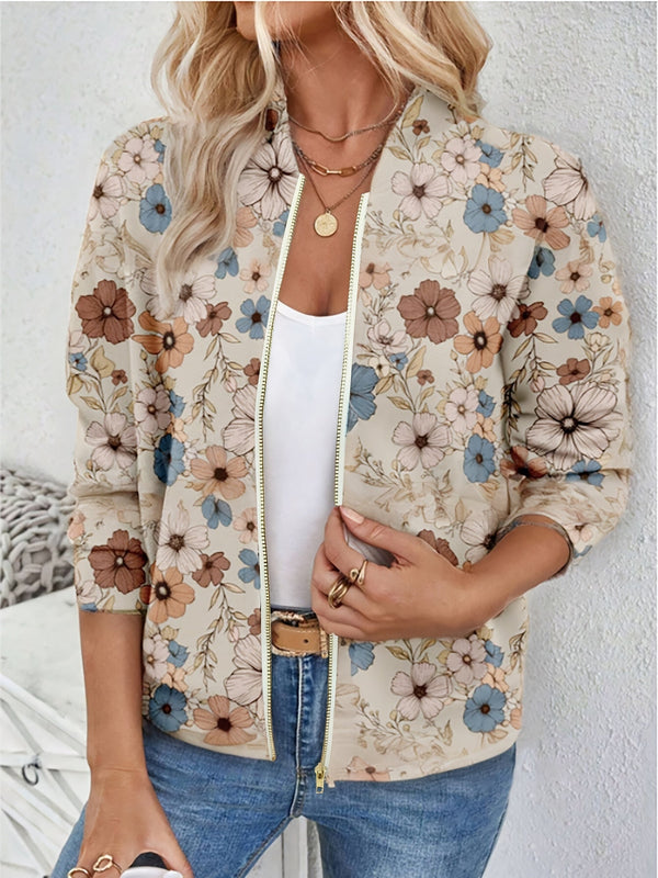 Floral Print Casual Jacket for Women – Lightweight and Stylish for Spring and Autumn