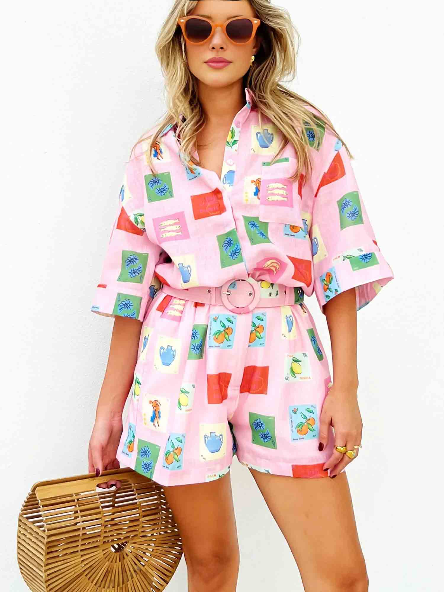 Grace - Colorful Summer Set: Cheerful Top & Shorts Combo