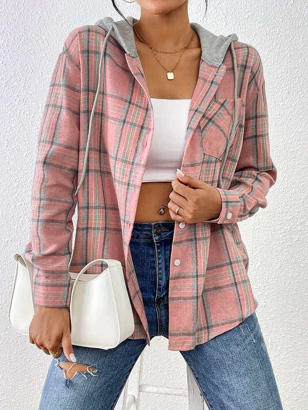 Lightweight Checked Shirt Jacket with Hood – Casual and Comfortable for Spring and Summer