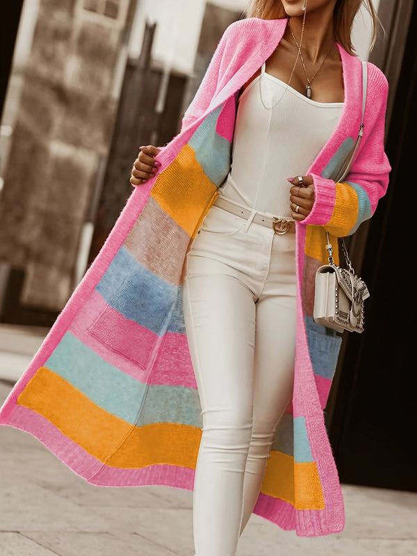Color Block Open Front Cardigan – A Playful and Stylish Choice for Spring and Autumn