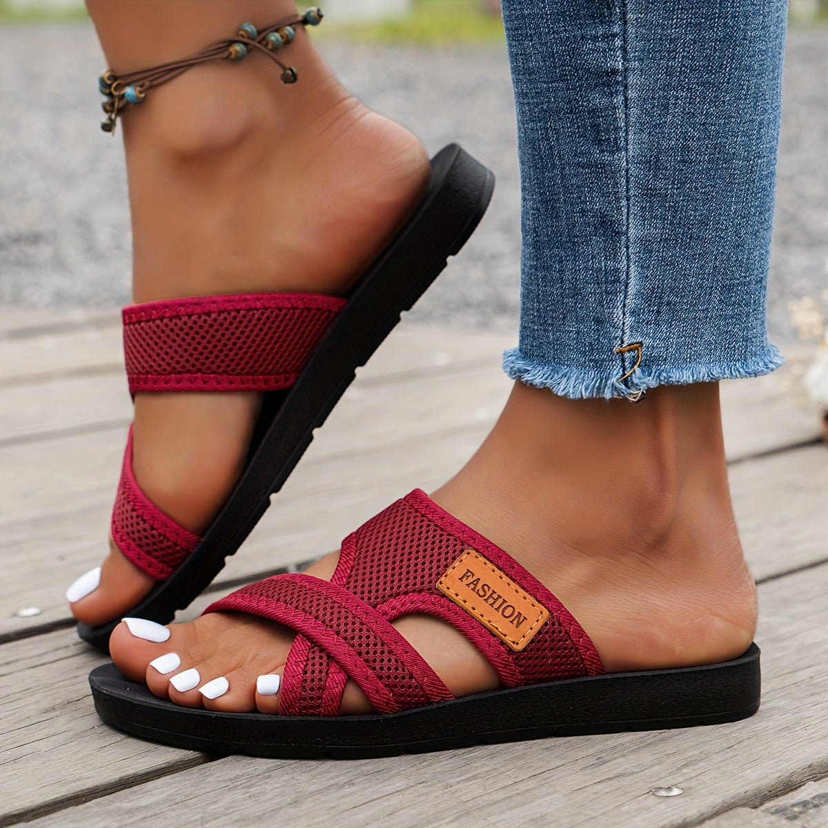 Ladies Mesh Slide Sandals – Lightweight and Breathable with Cross Straps