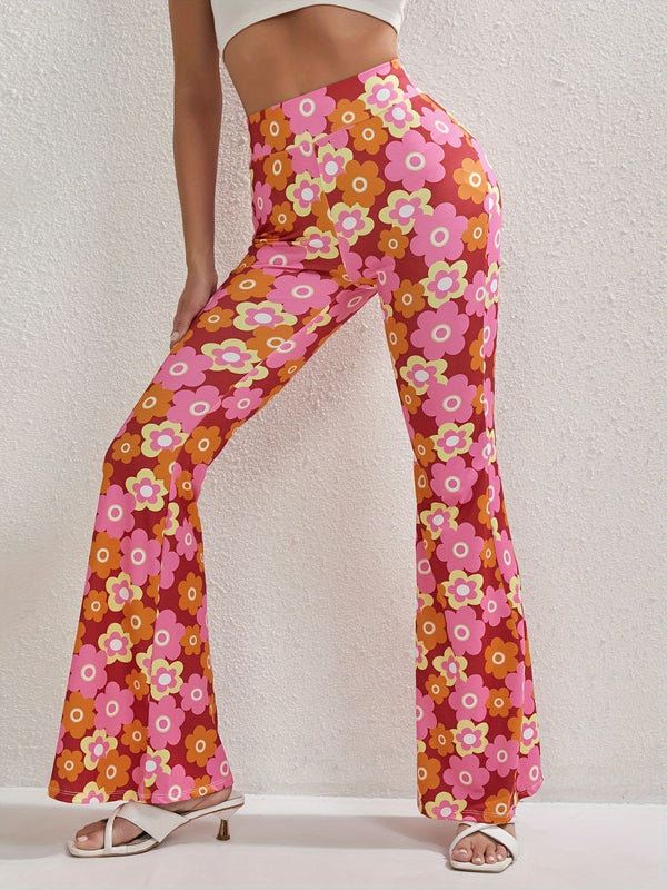 Cheerful Floral Flared Pants – Stylish and Breathable for Spring and Summer