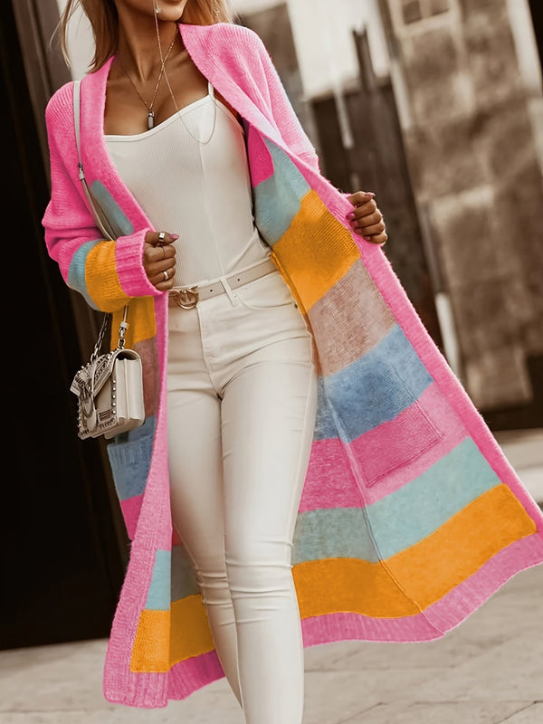 Color Block Open Front Cardigan – A Playful and Stylish Choice for Spring and Autumn