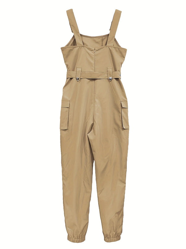 Effortless Cargo Jumpsuit for Women – Sleeveless and Belted for Comfort and Style