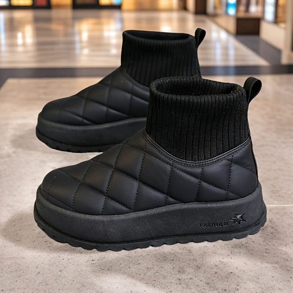 Ladies High-Top Winter Snow Boots – Quilted Design with Insulation and Slip-Resistant Rubber Sole