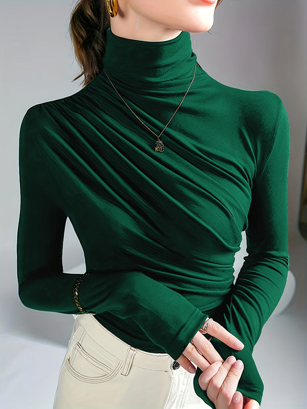 Chic Ruched Top with Mockneck - Stylish and Comfortable Choice for Autumn and Winter