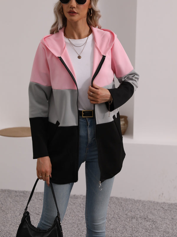 Color Block Zip-Up Hooded Jacket – Stylish and Comfortable for Casual Outfits