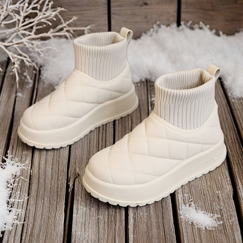 Ladies High-Top Winter Snow Boots – Quilted Design with Insulation and Slip-Resistant Rubber Sole