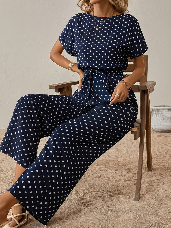 Dotted Jumpsuit with Waistband – Perfect for Summer Adventures and Casual Outings