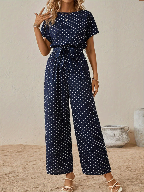 Dotted Jumpsuit with Waistband – Perfect for Summer Adventures and Casual Outings