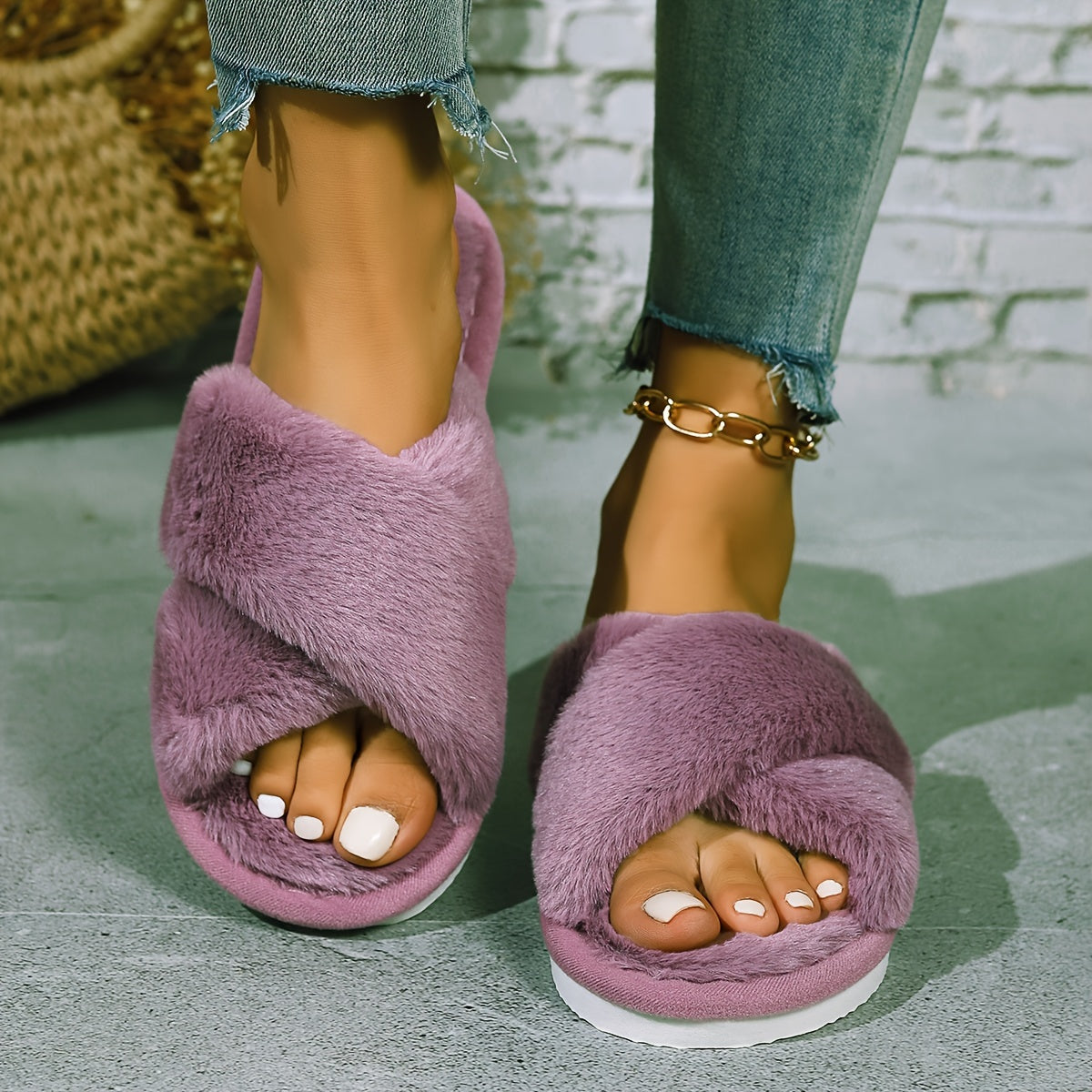 Fleur Fuzzy Slippers for Women - Comfortable and Warm for Home