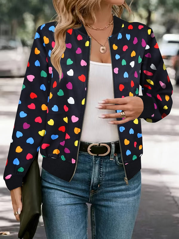 Joyful Hearts Bomber Jacket – Stylish and Comfortable Zip-up Jacket for Spring and Autumn