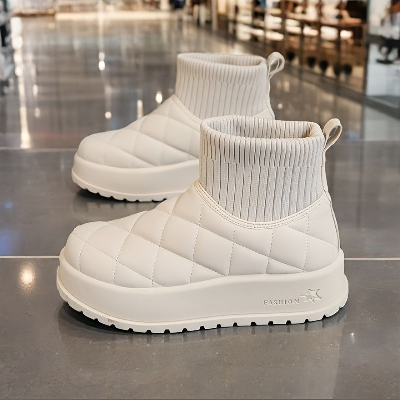 Ladies High-Top Winter Snow Boots – Quilted Design with Insulation and Slip-Resistant Rubber Sole