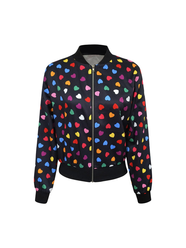 Joyful Hearts Bomber Jacket – Stylish and Comfortable Zip-up Jacket for Spring and Autumn