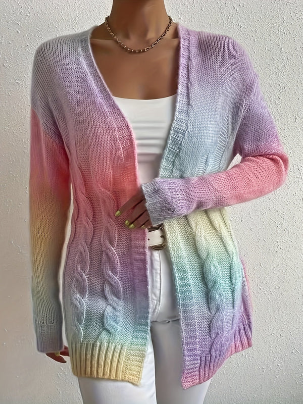 Pastel Gradient Open Front Cardigan – Stylish and Comfortable for Autumn and Spring