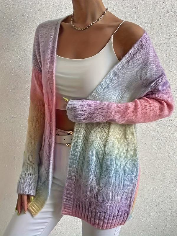 Pastel Gradient Open Front Cardigan – Stylish and Comfortable for Autumn and Spring