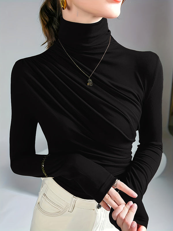 Chic Ruched Top with Mockneck - Stylish and Comfortable Choice for Autumn and Winter