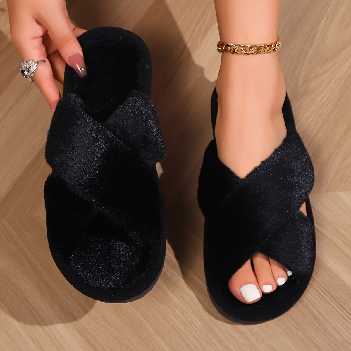 Fleur Fuzzy Slippers for Women - Comfortable and Warm for Home