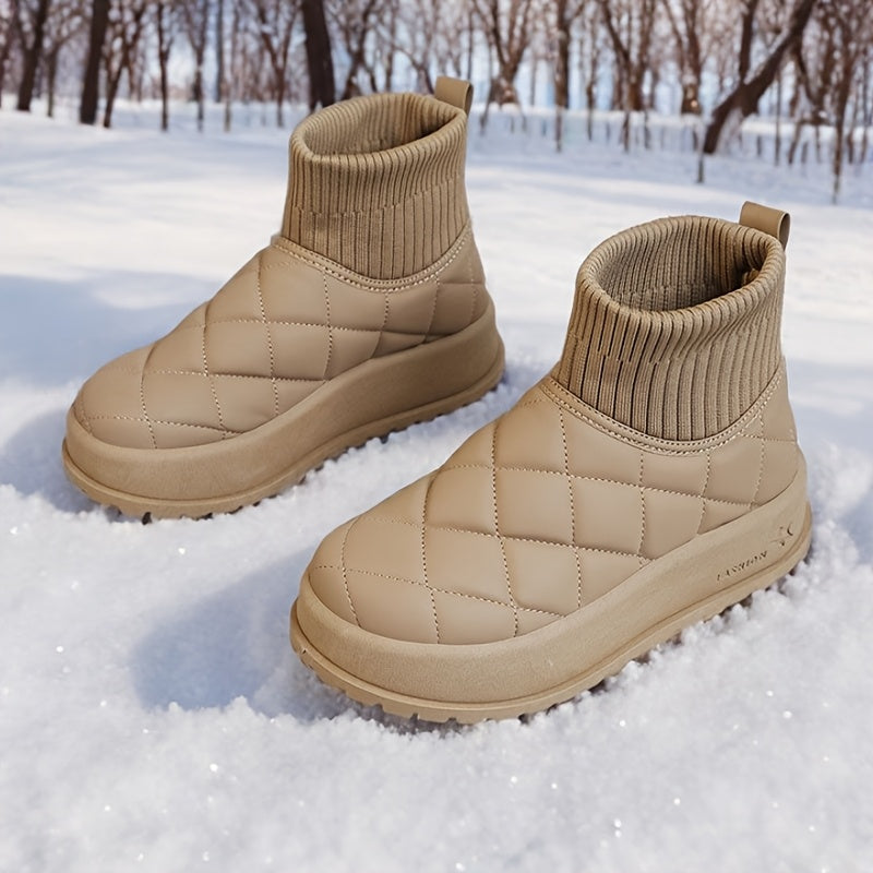 Ladies High-Top Winter Snow Boots – Quilted Design with Insulation and Slip-Resistant Rubber Sole