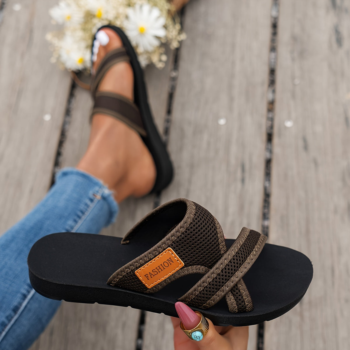 Ladies Mesh Slide Sandals – Lightweight and Breathable with Cross Straps