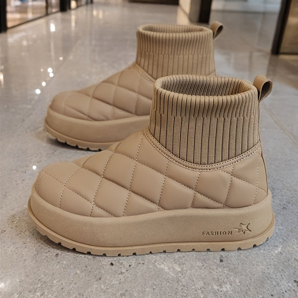 Ladies High-Top Winter Snow Boots – Quilted Design with Insulation and Slip-Resistant Rubber Sole